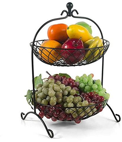JUNYFFF Fruteros De Cocina Modernos, Cesta De Frutas Y Vegetales De Metal, Frutero Multifuncional De Hierro, Frutero 2 Pisos para Más Espacio En La Encimera