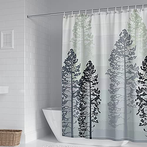 Banemi Lustiger Duschvorhang, Lustiger Duschvorhang Verde Negro Árboles 120X180cm für Kleine Badewanne mit 12 Duschvorhangringen
