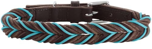 HUNTER Solid Education Cord Hundehalsband | robustes Rindsleder mit Polyesterdesign, handgeflochten, Made in Germany, Farbe: Dunkelbraun/Türkis, Größe: 55