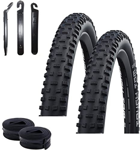 2 x Schwalbe Tough Tom Fahrradreifen K-Guard Pannenschutz Fahrrad Mantel Decke 57-584 (27,5 x 2,25) + 2 Schwalbe AV19 Schläuche inkl. Reifenheber
