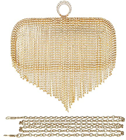 CORIOS Borsetta da Sera da Donna Strass Clutch con Nappe in Cristallo Pochette Piccolo con Catena Borsa a Mano Borsa a Spalla Borsa a Tracolla per Cocktail Festa Ballo Cerimonia Oro