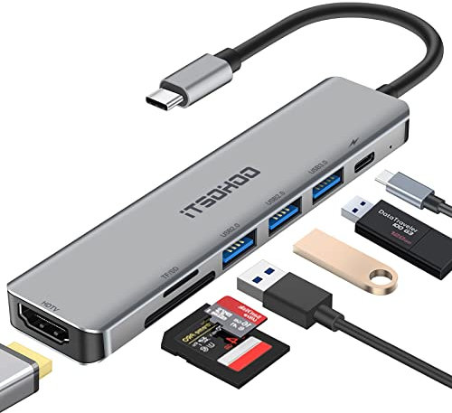 Adattatore USB C HDMI Hub per Mac MacBook Pro/Air M1 M2,iTSOHOO 7 in 1 da Tipo C a HDMI 4K, porte USB 3.0/2.0, lettore di schede SD/TF, adattatore multiporta di ricarica 100W PD per XPS/Surface