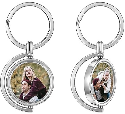 PiercingJak Personalized Custom Keychain with 2 Picture Rotating Double Sided Colorful Photo Key Chains Full Color Engraved Picture Keyring Memorial Gifts for Family Lover