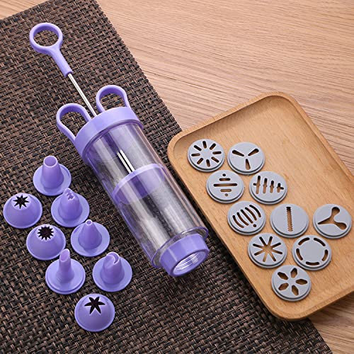 Kekspresse Garnierspritze,Kekshersteller,Krapfenspritze,Gebäckspritze für Kuchen und Kekse,Röhrenkuchen-Blumenpresse,Backspritze,mit 10 Anders Stil Form Schimmel und 8 Tüllen,Kuchendekorationswerkzeug