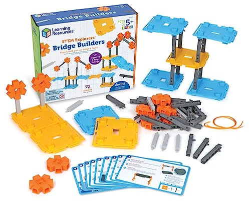 Learning Resources LER9461 STEM Explorers Brückenbauer, 72-teilig, ab 5 Jahren, Bauspielzeug, Baukästen, Mint-Projekte für Kinder, Spielzeug zum Selberbauen, Einheitsgröße