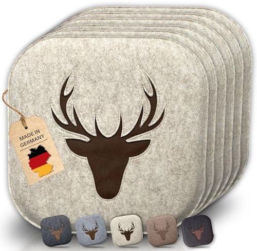 kontor28® - Sitzkissen Filz handgefertigt Made IN Germany | Sitzkissen Stuhl 37,5x37,5 cm aus rPET-Filz extra weiche und robuste Polsterung | Sitzauflage Stuhl Johann | beige 6er-Set