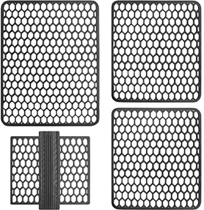 SaRani Set Tappeti Lavello 4 Pezzi Salva Lavandino Parabordo Scolapiatti Colorati Gomma (Nero)