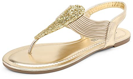 DREAM PAIRS Women's Elastic Strappy String Thong Ankle Strap Summer Gladiator Sandals,Size 11,Nude,SPPARKLY