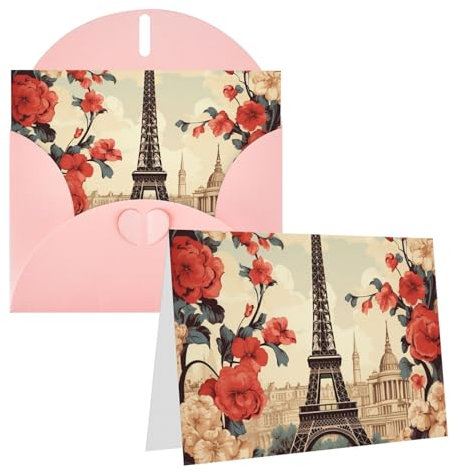 Kururi Grußkarten Paris Vintage Floral Dankeskarten mit Umschlägen Happy Birthday Karte 10,2 x 15,2 cm minimalistisches Design Dankeskarten für alle Anlässe Geburtstag Dankeschön Hochzeit