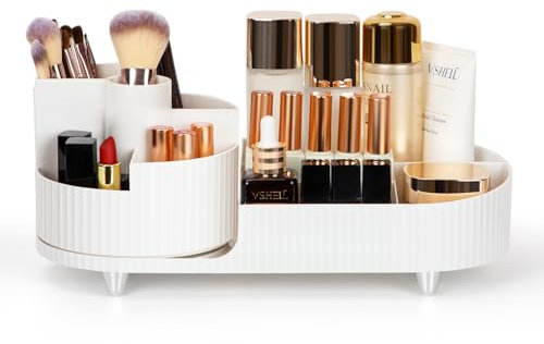 Cinnani Make Up Kosmetik Organizer, 360°Drehbarer Beauty Organizer, Multifunktionale Kosmetikaufbewahrung für Frisiertisch, Bad und Schlafzimmer - Weiß