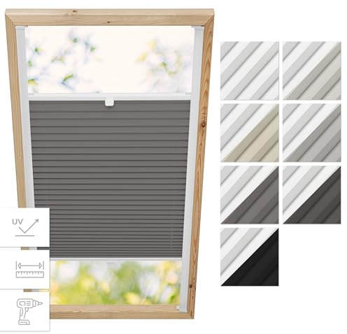 Estika Tenda plissettata oscurante termica per finestra da tetto Fakro con foratura - Modello: 66/118 - Colore del tessuto: Grigio scuro-bianco (Blackout) - per interni, protezione solare