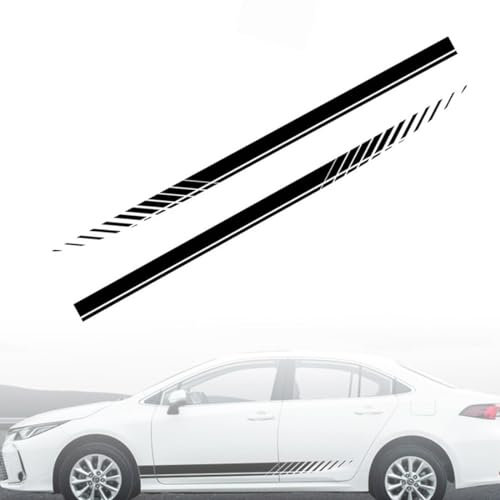 MenYiYDS - 2 Pcs Sport-Racing-Streifen-Grafikaufkleber, Auto-Seitenstreifen-Aufkleber, DIY-Seitenschweller, Selbstklebender Aufkleber, Auto-Seitenaufkleber, Karosserie-Dekorationsaufkleber, schwarz