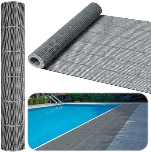 Tondiamo Drainage Pool Flooring Mats Swimming Pool Non Slip Mat PVC Splash Matting Mesh Hollow Doormat Roll for Outdoor Indoor Patio Restaurant Garage Kitchen Bathroom Bars(3 x 10 ft,Grey)