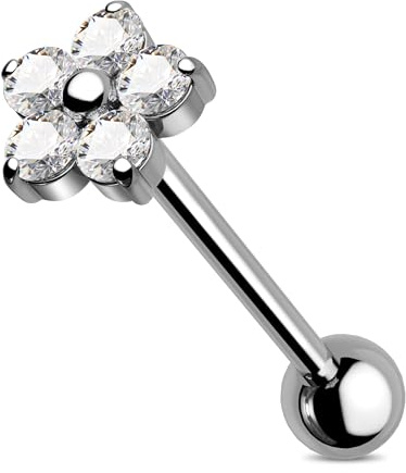 Jewseen Barres de Langue en Titane Fleurs Barre de Langue 14G Anneaux de Langue Filetage Interne Piercing de Langue Bijoux de Piercing de Langue