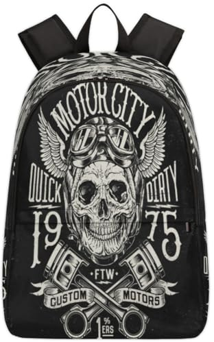Motorrad-Rucksack mit Totenkopf-Motiv, Vintage, für Herren, Damen, Mädchen, Jungen, Kinder, Totenkopf, lässiger Rucksack, 17,4 l, Rucksack, Schule, Büchertasche, Reisetasche, Laptoptasche,
