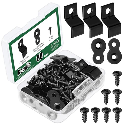 Keadic 101 cierres resistentes para mesa con tornillos, soporte de conector de mesa figura 8 y clips de escritorio Z para muebles de madera (negro)