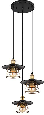 GLOBO Pendelleuchte Esstischlampe 3 flammig Industrial Hängeleuchte Küche, Metall schwarz messing, 3x E27, DxH 33x 150 cm