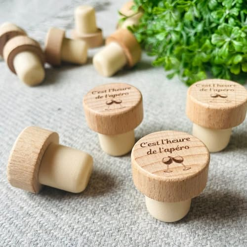 HERSTL Bouchons Personnalisés, Bouchon Vin en Bois Personnalisé, Bouchon De Bouteille Personnalisé en Bois, Cadeaux De Mariage Personnalisés avec Bouchon De Bouteille De Vin - Fêtes, Événements