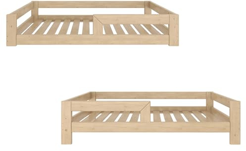 Need Sleep Montessori Bett am Boden 2in1 Kinder Bodenbett umbaubar zum Kleinkindbett 80x160 mit Rausfallschutz Lattenrost niedrig Kids Floor Bed Bodentief Kinderbett ab 2 Jahre Mädchen Junge