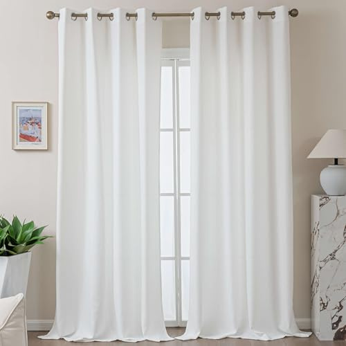 MvchennL White Linen Textured Curtains, 96 Inch Curtains 2 Panel Set, Light Filtering Semi Sheer Drapes, Elegant Grommet Top Window Treatments for Living Room/Bedroom/Dining Room
