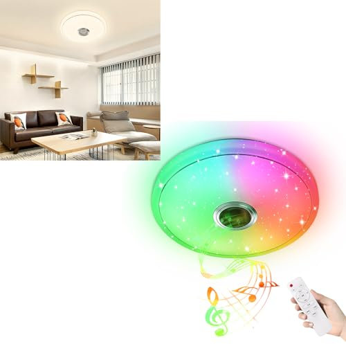 LILIIN 48W LED Deckenleuchte Dimmbar mit Bluetooth Lautsprecher, Deckenlampe inkl. Fernbedienung & APP-Steuerung, Sternenhimmel Deckenbeleuchtung für Wohnzimmer, Schlafzimmer