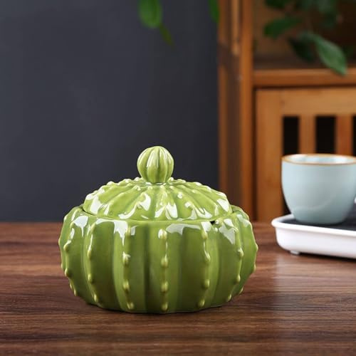 Posacenere In Ceramica - Design Personalizzato A Forma Di Cactus Posacenere Da Esterno Di Grandi Dimensioni Con Coperchio A Prova Di Odore, Anti Cenere Volante Con Posacenere Con Coperchio Accessor