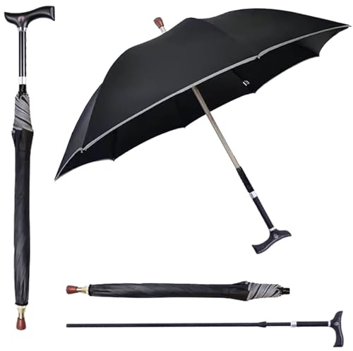 Wzmazingly Trennbar Spazierstock Regenschirm, Höhenverstellbar 87-95cm Stockschirm, Winddicht Stabiger Schirm-Gehstock Für Männer Frauen Familie(Black)