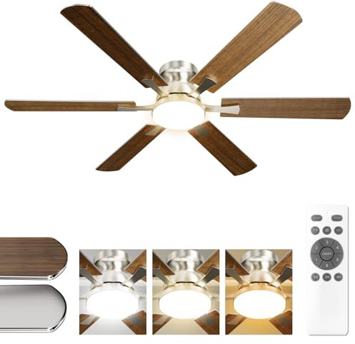 Airwit 132cm Grande Ventilatore da Soffitto con Luce Doppia Faccia Pale, Silenzioso Ventilatore da Soffitto con Telecomando e Reversible DC Motore per Camera da Letto (Montaggio a Soffitto-6 Pale)