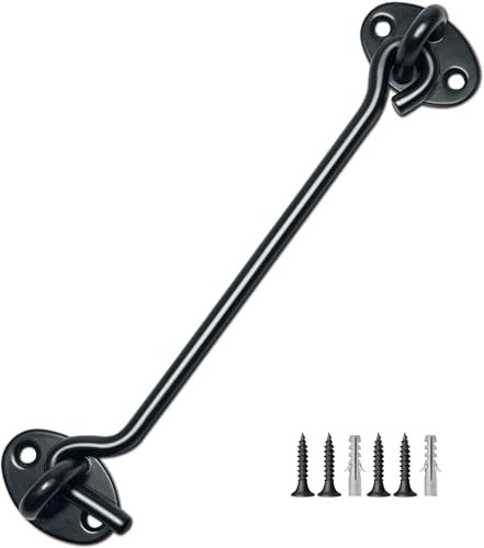 TOPYWMSP Hook and Eye Latch 1pcs 8 Inch Black Stainless Steel Cabin Hook for Door,Gate,Window(200mm)