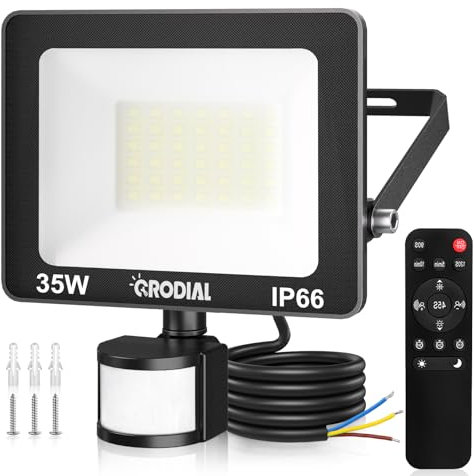 CRODIAL LED Strahler Außen, 35W Strahler mit Bewegungsmelder Aussen 3500LM 6500K, IP66 Wasserdicht,Led Scheinwerfer Außenlampe mit Fernbedienung Detector für Garten, Hof, Garage, Terrasse