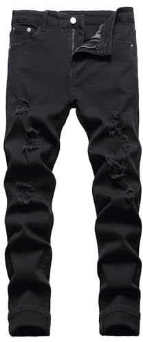 Jeans da uomo slim fit elasticizzati strappati a tubo per uomini, distressed destroyed regular a gamba dritta moda comfort vita flex pantaloni jeans, adolescenti moda casual skinny designer pantaloni
