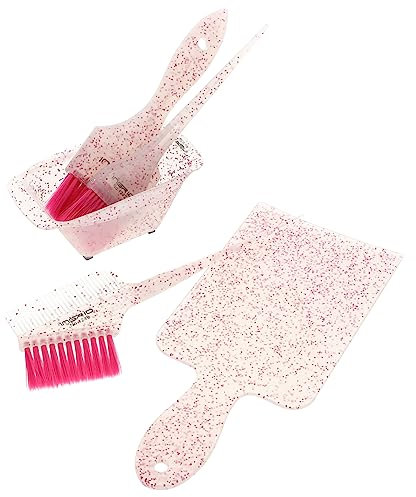 5Pcs Pink Hair Dyeing Kit with Mixing Bowls and Brushes for Diy Hair Coloring Professional Tinting Tools for Salon and Home Use