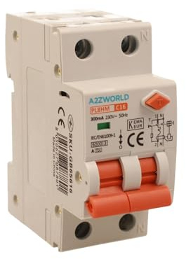 A2ZWORLD Interruttore Magnetotermico Differenziale Tipo A 300mA, RCBO Classe A 2P C16 16A, Curva C 1P+N 6000A, Occupa 2 Moduli DIN, AC 230V IP20 IEC61009-1