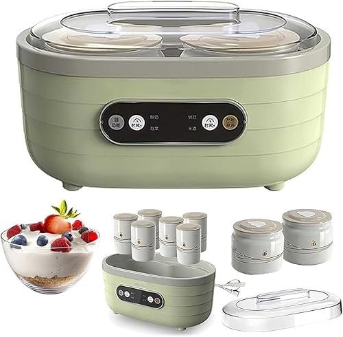 Máquina automática de yogur, pequeña máquina de yogur, calentamiento constante de tiempo ajustable, 2 tazas grandes y 6 pequeñas, pantalla táctil inteligente, adecuada para yogur, yogur griego, queso
