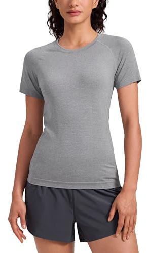 CRZ YOGA Seamless Top da Allenamento da Donna Manica Corta Atletica Tees Traspirante Gym Corsa Yoga Ardesia Grigio Melange 44