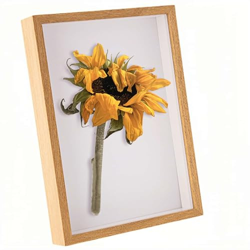 Marcos de fotos de 8 x 6 pulgadas, cajas de sombra de madera para manualidades, caja de exhibición profunda 3D con soporte para flores, medallas, mesa y colgar en la pared (madera 431, profundidad 5