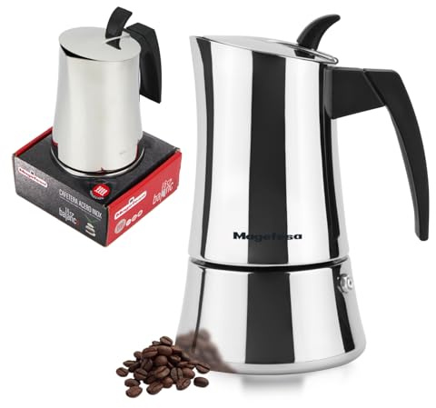 Magefesa Balance 6-Cup Stainless Steel Espresso Moka Pot – Classic Italian Coffee Maker with Bakelite Handle & Knob – Greca Coffee Maker Compatible with All Types of Stovetops including Induction