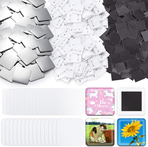 Teenyyou 50mm/ 2 Inch Button Craft Press Supplies Square Button Part DIY Fridge Magnets Craft Set Including Magnet, Metal Cover, Plastic Back Cover, Pin,Transparent Film,Blank Paper(100 Sets,Plastic)