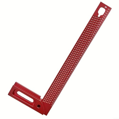 URPIZY Aluminium L-Form Anschlagwinkel 300Mm Rot, Präzises Anreißwerkzeug Für Holzarbeiten, Möbelbau, DIY-Projekte Mit Löchern