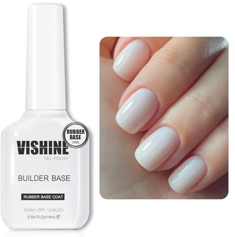 Vishine Rubber Base 5 en 1 Rubber Builder Blanc Laiteux, 16ML Milky White Vernis Semi-Permanent Gel Vernis à Ongles UV LED Gel Polish Renforcement et Réparation de Manucure Nail Art #061