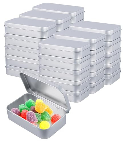 PUCSIQ 30 Cajas Metálicas Rectangulares con Bisagras, 95 x 60 x 20 mm, Latas Rectangulares Vacías de Metal, Cajas Pequeñas de Almacenamiento de Metal Plateado para Monedas, Caramelos, Llaves