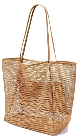 MOAZIFI Strandtasche Damen 35 × 39,5cm Netztasche, Beach Bag, Atmungsaktives Mesh-Design, Innentasche Für Sichere Aufbewahrung, Faltbar Und Tragbar, Für Summer Strandurlaub Oder Sandspielzeug