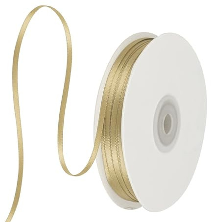 91 m Satinband Gold, 3 mm Doppelseitig Schleifenband Geschenkband Dekoband Seidenband Doppelsatinband Satin Ribbon für Hochzeit Geburtstag Party Dekoration, Geschenkverpackung, Basteln
