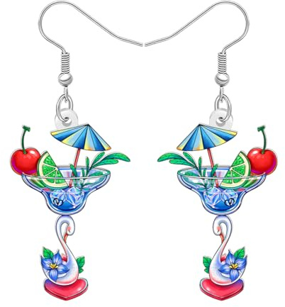 LONYOO Acrylic Floral Wine Glass Margarita Earrings Flower Butterfly Dangle Lightweight Jewellery Cocktail Gifts for Wine Lovers Women Mom