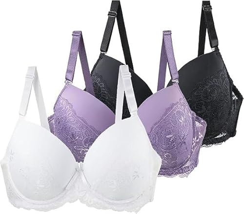 3er Pack BHS Damen mit Bügel Push Up Sexy BH Set Frauen Starker Halt Große Brüste Klassische Spitzen-BH Set Bequemer Unterwäsche Women Bra für Alltag