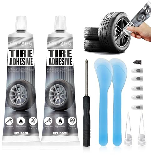 Colla per Riparazione Pneumatici, Mastice per Riparazione Pneumatici, Sigillante Nero per Pneumatici,Riparare Crepe, Fori e sbucciature negli Pneumatici,Adatto per Auto,Bici,Moto 50ml,2 Pezzi