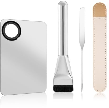 KissDate Makeup Mixing Palette with Foundation Brush and Spatula, Stainless Steel Makeup Palette Tray Mixer Nail Art Palette Mixing Tray