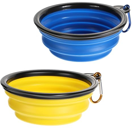 2 cuencos plegables para perros y gatos, cuenco portátil para perros con mosquetón, cuenco plegable para perros, para viajes, senderismo