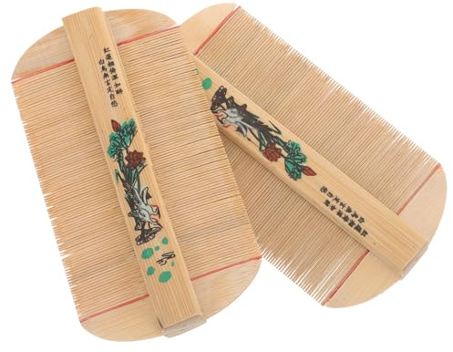 Anneome Pettine Doppia Faccia Stili multipli in Bambù 2 Pezzi dei Chioma e Rimozione Pidocchi Denti Fitti Anti-statici Stili multipli Pettine per Uso Domestico e Portatile