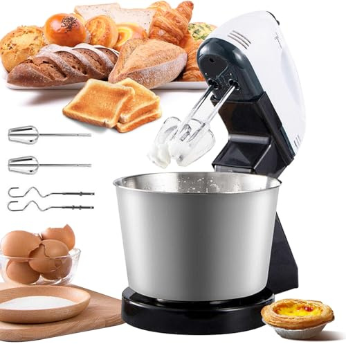 Knetmaschine mit Edelstahl-Rührschüssel,1.7L handmixer mit 7 Geschwindigkeiten Mini-Ei-Sahne Rührer, Multifunktionale Küchenmaschine Teigknetmaschine mit Rührhaken,Knethaken,Schlagbesen